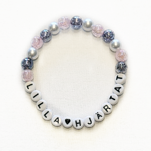 Armband - cracklepärlor i rosa/grå/mjuk crème (XS)